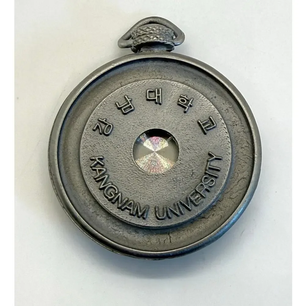 VTG Kangnam University Pewter Pocket Watch‎ Clock Roman Numeral South Korea Gift